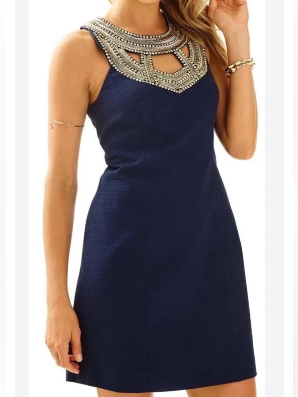NWT Lilly Pulitzer Carlton Shift Dress In Navy GOLD BEADED Size 4 MSRP $238